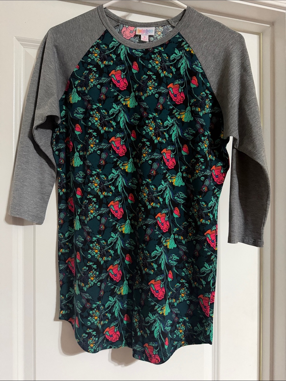 LuLRoe Floral Randy Shirt with Gray 3/4 Sleeves - Size S